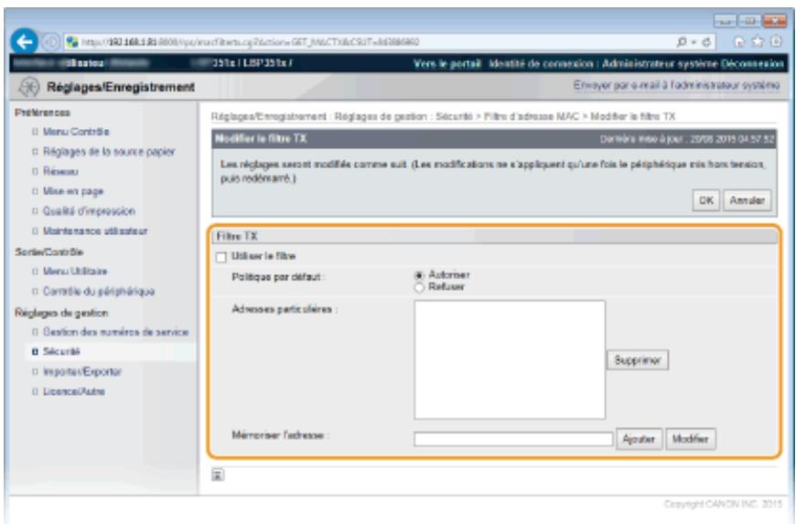CANON I-SENSYS LBP325X - Définissez les réglages concernant le filtrage des paquets. - 1
