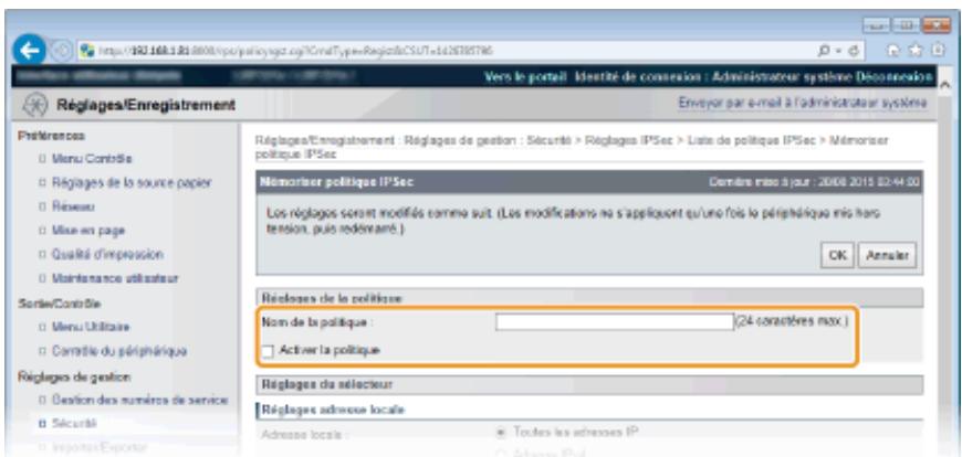 CANON I-SENSYS LBP325X - Saisissez le nom d'une politique dans [nom de la politique] et cochez la case [activer la politique]. - 1