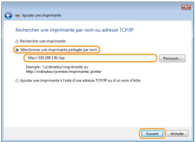 CANON I-SENSYS LBP325X - Sélectionnez [sélectionner une imprimante partagée par nom], saisissez une destination de connexion, et cliquez sur [suivant]. - 1