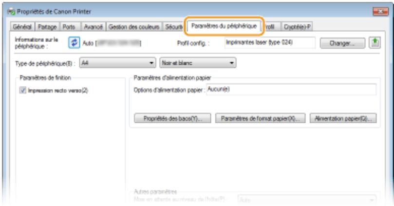 CANON I-SENSYS LBP325X - Cliquez sur l'onglet [paramètres du périphérique] et spécifiez les réglages nécessaires. - 1