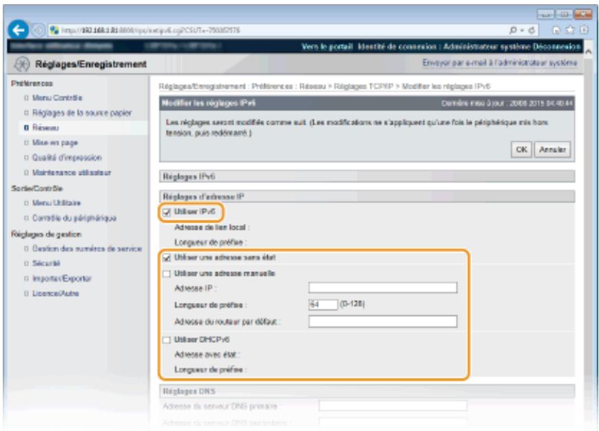 CANON I-SENSYS LBP325X - Cliquez sur [modifier] dans [réglages IPV6] - 2