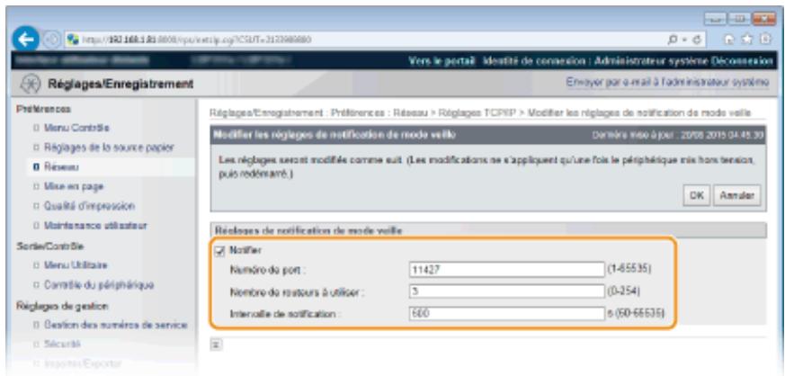 CANON I-SENSYS LBP325X - Cliquez sur [modifier] dans [réglages de notification de mode veille] - 2