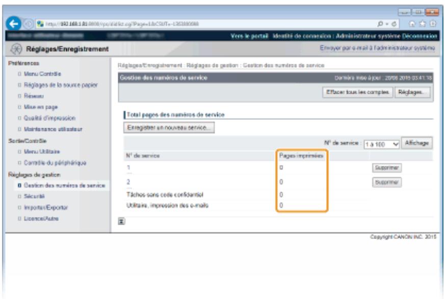 CANON I-SENSYS LBP325X - Vérification du nombre de pages imprimées pour chaque service - 3