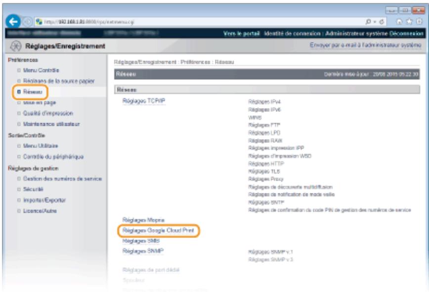 CANON I-SENSYS LBP325X - Enregistrement de l'appareil auprès de google cloud print - 2