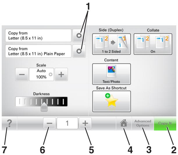 LEXMARK MX711D - Utilisation des boutons de l'écran tactile - 1