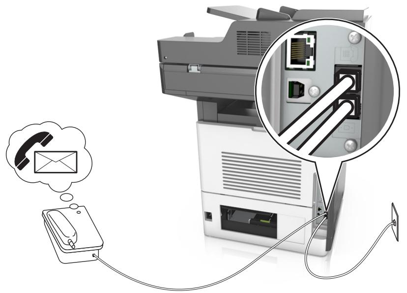 LEXMARK MX711D - Configuration 3 : l'imprimante partage la ligne avec un téléphone abonné à un service de messagerie vocale - 1