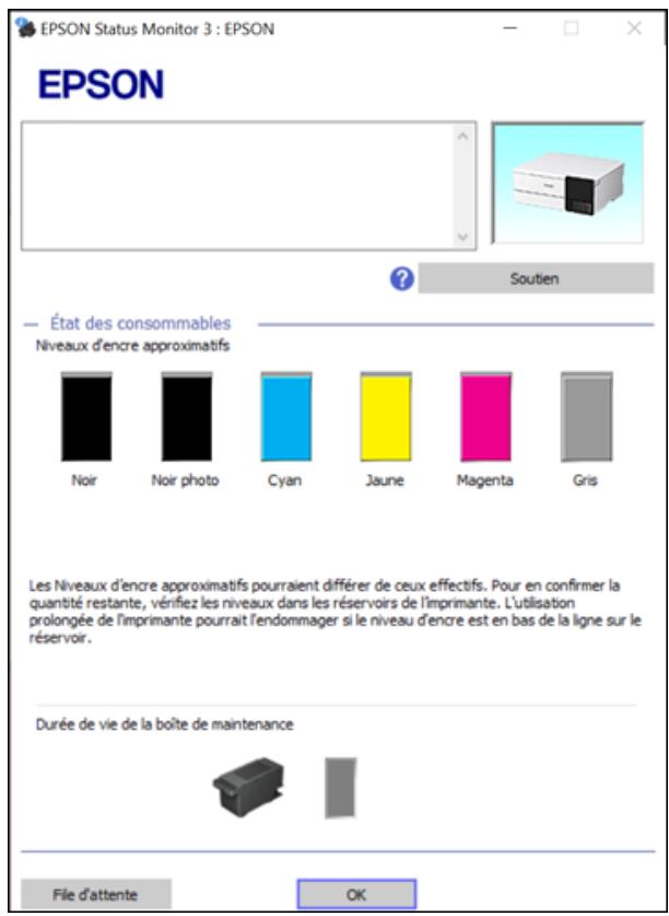 EPSON ECOTANK ET-8500 - Vérification des niveaux d'encre et du boîtier de maintenance - windows - 1