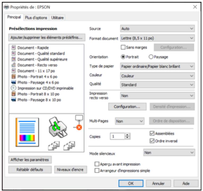 EPSON ECOTANK ET-8500 - Modification des paramètres d'impression par défaut - windows - 1