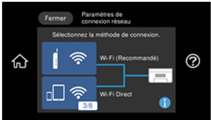 EPSON ECOTANK ET-8500 - Sélection des paramètres de réseau sans fil à partir du panneau de commande - 1