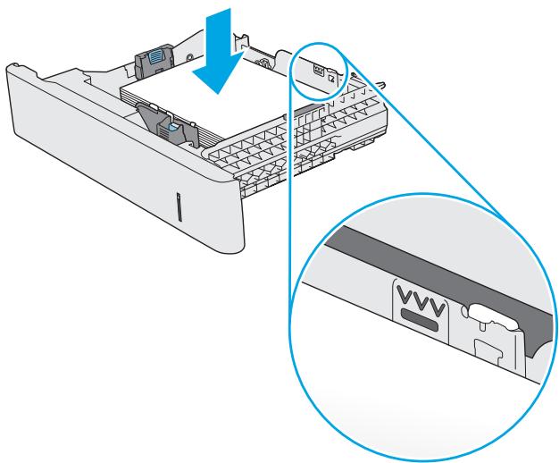 HP COLORJET ENTERPRISE M577F - Avant de charger le bac, réglez les guides de largeur en appuyant sur les taquets de réglage et en faisant glisser les guides jusqu'au format du papier utilisé. La flèche sur le guide du bac doit être alignée exactement avec la marque sur le bac. - 3