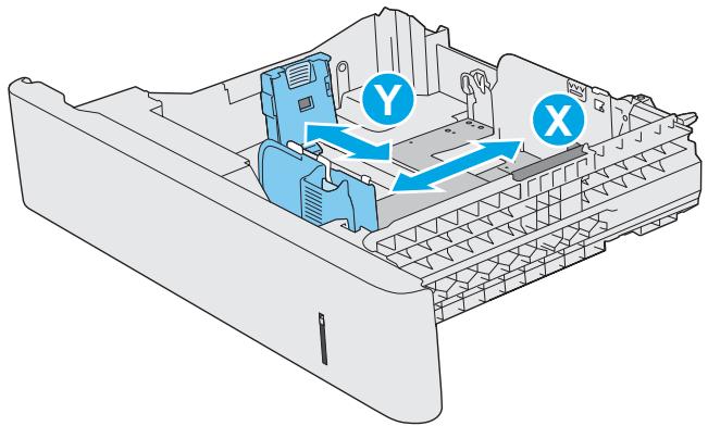 HP COLORJET ENTERPRISE M577F - Avant de charger le bac, réglez les guides de largeur en appuyant sur les taquets de réglage et en faisant glisser les guides jusqu'au format du papier utilisé. La flèche sur le guide du bac doit être alignée exactement avec la marque sur le bac. - 5