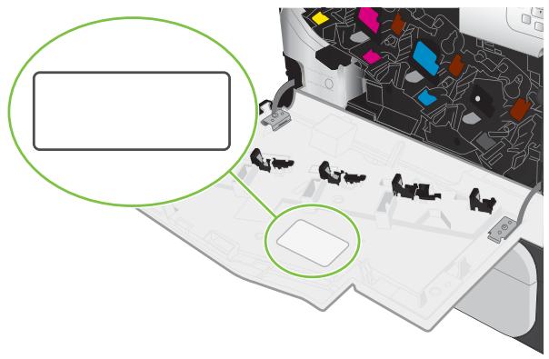 HP LASERJET CM3530FS - Emplacement des numérodesérie et de modèle - 1