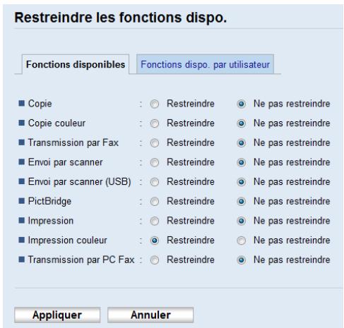 RICOH SP C262SFNW - Activation des paramètres de restriction utilisateur - 1