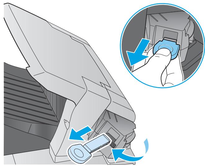 HP M604N - Retrait et remplacement de la cartouche d'agrafes - 1