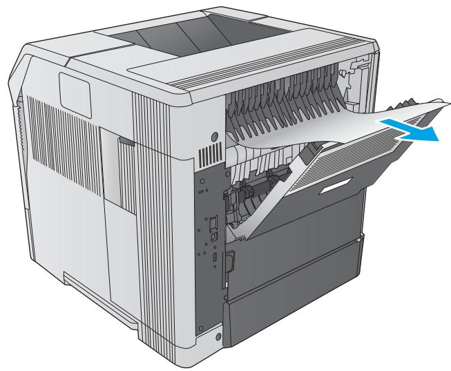 HP M604N - Élimination des bourrages papier dans le bac de sortie arrêté - 2