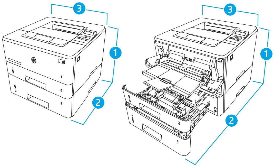 HP M404DN - Dimensions de l'imprimante - 3