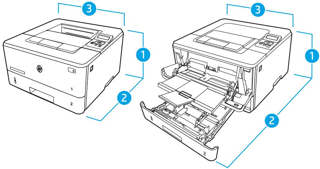 HP M404DN - Dimensions de l'imprimante - 1