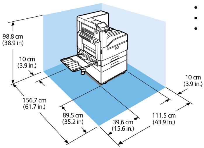 XEROX C7000V - Espace de dégagement requis pour la configuration avec module à magasin unique et support - 1