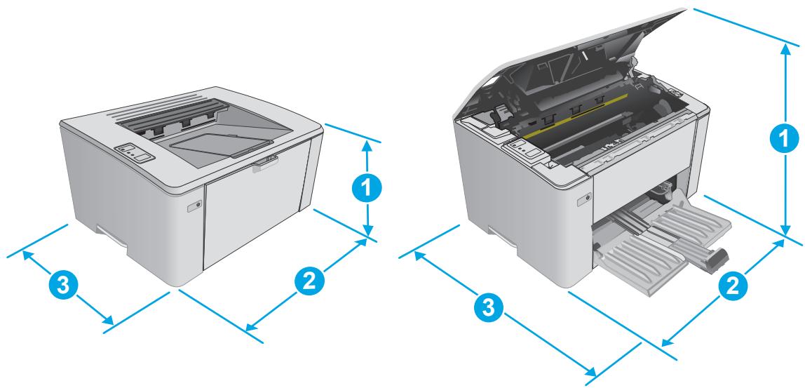 HP M102W - Dimensions de l'imprimante - 1