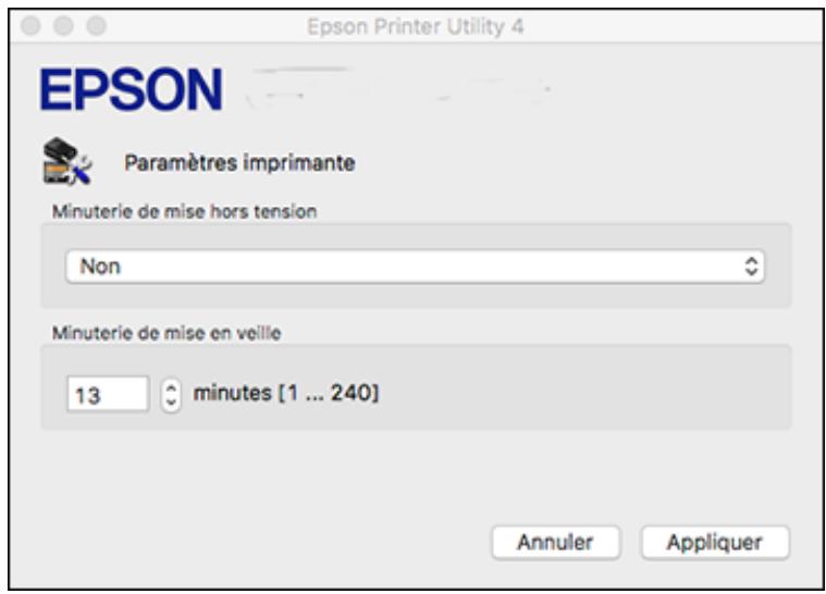 EPSON ET-M1170 - Modification des paramètres de la minuterie de mise hors tension et de la minuterie démise en veille - mac - 1