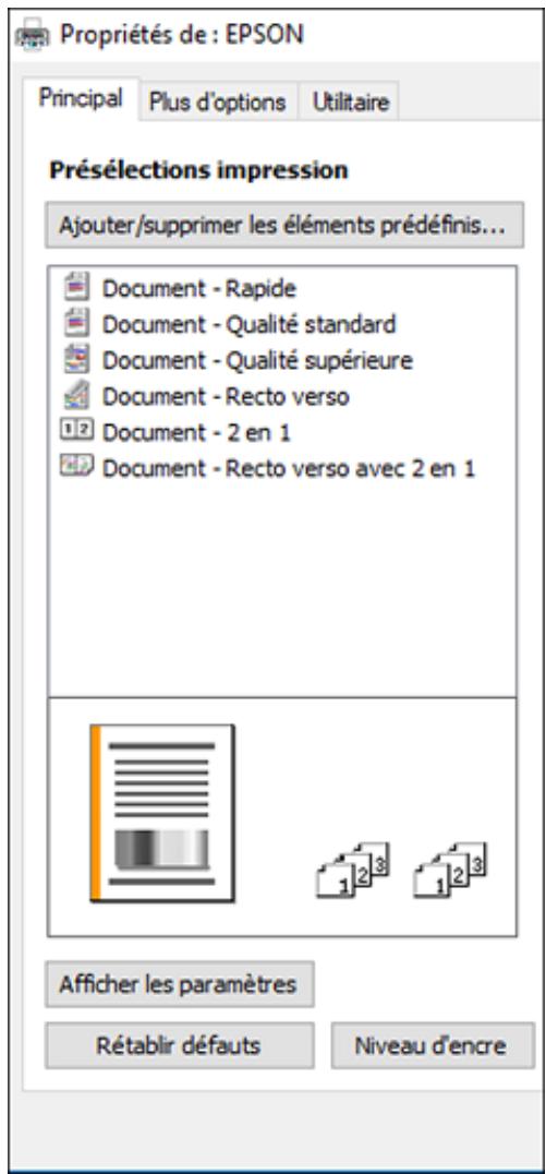 EPSON ET-M1170 - Réglage des présélections d'impression - windows - 1