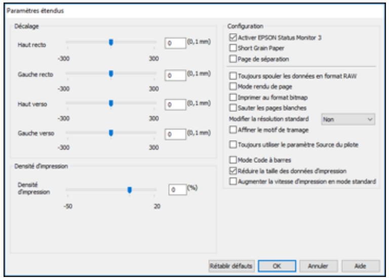 EPSON ET-M1170 - Sélection des paramètres étendus - windows - 2