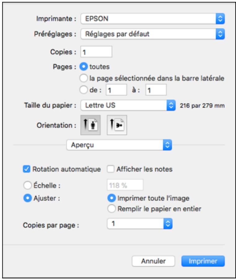 EPSON ET-M1170 - Sélection des paramètres d'impression de base - mac - 3