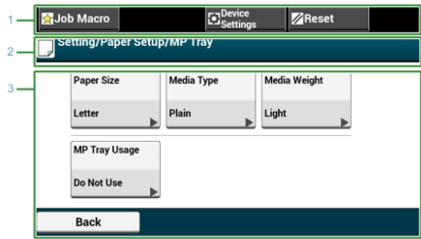 OKI C542DN - Nom et fonctions sur le panneau tactile - 3