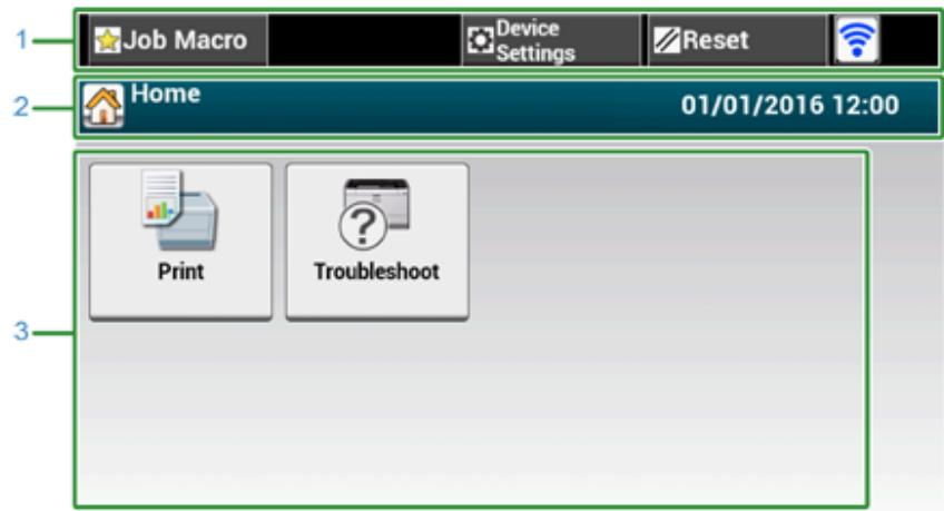 OKI C542DN - Nom et fonctions sur le panneau tactile - 1