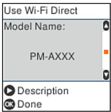 Use Wi-Fi Direct Model Name: PM-AXXX Description Done