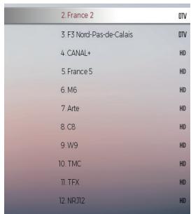 2. France 2 3. F3 Nord-Pas-de-Calais 4. CANAL+ 5. France 5 6. M6 7. Arte 8. C8 9. W9 10. TMC 11. TFX 12. NRJ12 DTV DTV HD HD HD HD HD HD HD