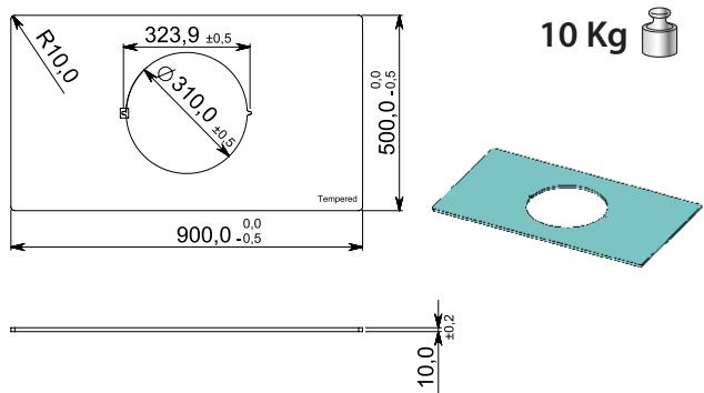 R10.0 323,9 ±0,5 Ø310,0 ±0,5 500,0 -0,5 10 Kg Tempered 900,0 -0,5 ±0,2 10,0