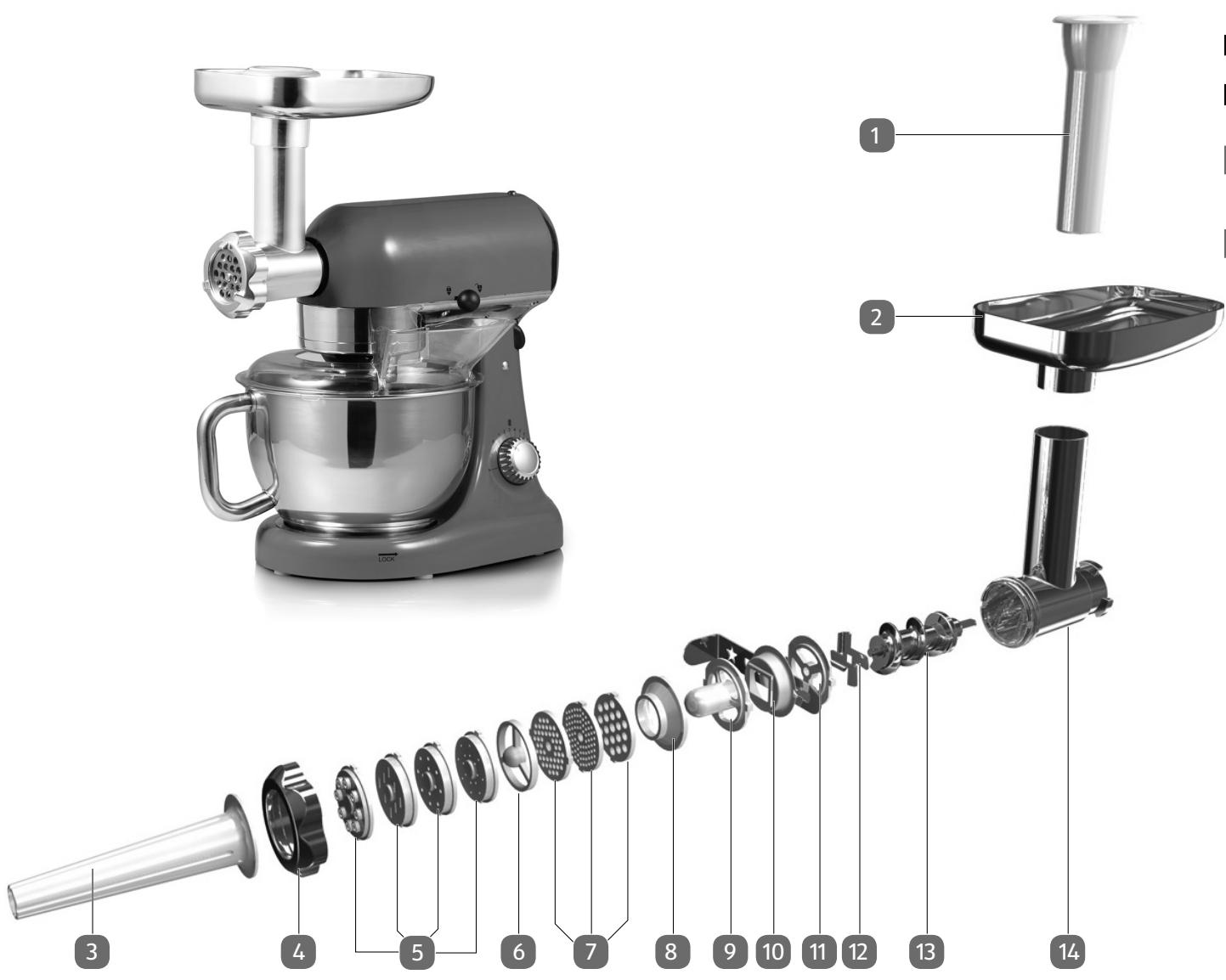 MEDION MD 16480 - Aperçu des pieces utilisées avec le hacoir à viande - 1