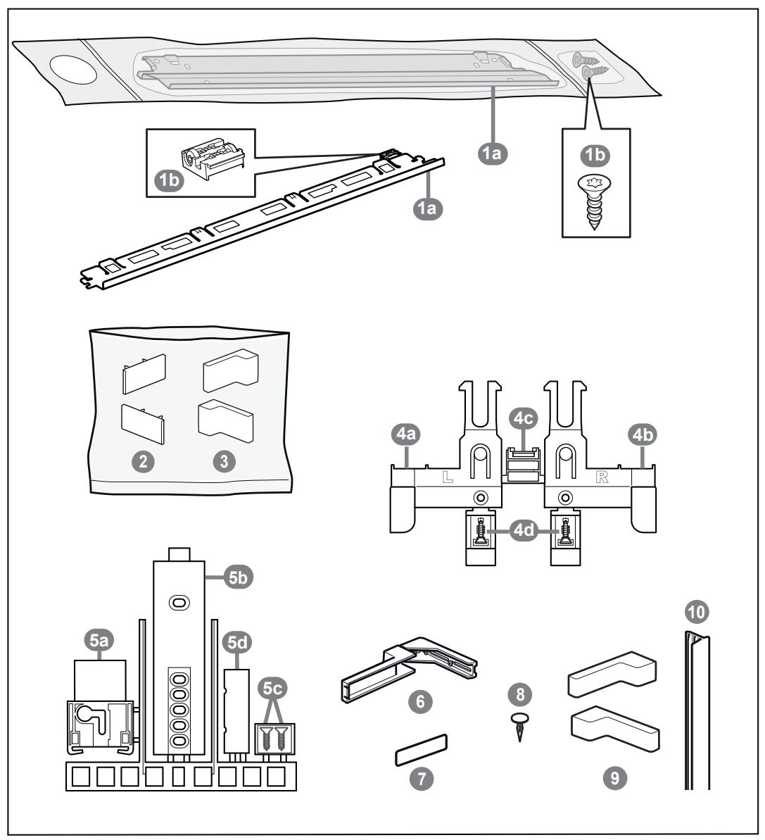 Exploded view diagram of a device with labeled parts including tray, bracket, and mounting hardware