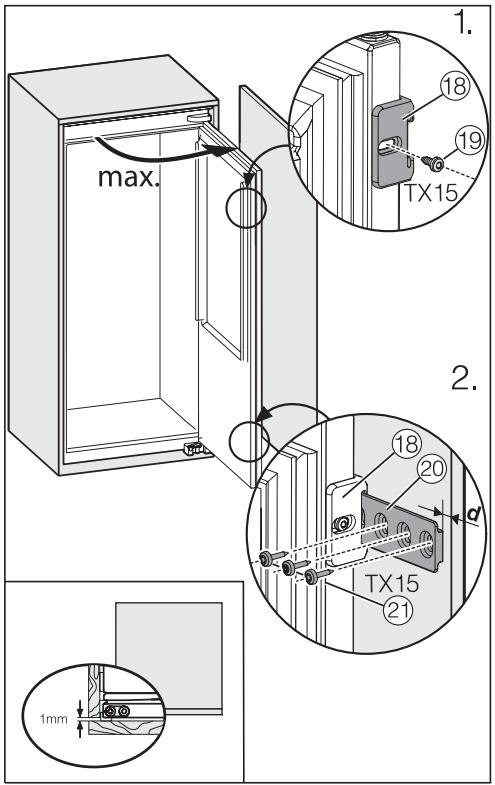 MIELE K 32122 I - Fixer la porte du meuble au niveau de la porte de l'appareil - 1