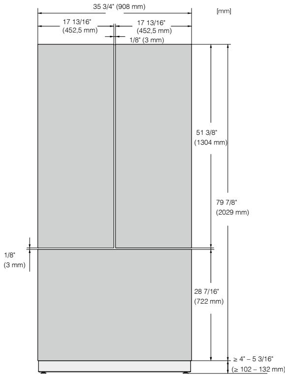 MIELE KF 2981 VI - Dimensions when the appliance door is open (opening angle 90^ / 115^ ) - 2