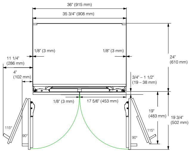 MIELE KF 2981 VI - Dimensions when the appliance door is open (opening angle 90^ / 115^ ) - 1
