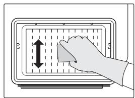 Diagram showing a hand pressing down on a grid device with directional arrows indicating movement or force