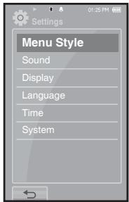 SAMSUNG YP-P2JQR - Options de réglage du style du menu - 1