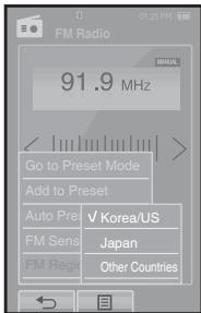 SAMSUNG YP-P2JQR - Réglage de la région FM - 3