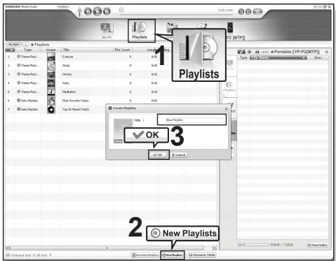 SAMSUNG YP-P2JQR - Création d'une playlist - 1