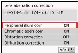 CANON EOS 800D - Select [Lens aberration correction]. - 1