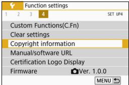 CANON EOS 800D - MENU Setting the Copyright Information\* - 1