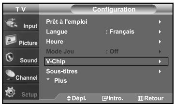 SAMSUNG LN-S2641D - Comment configurer les restrictions à l'aide des évaluations MPAA : G, PG, PG-13, R, NC-17, X, NR - 1