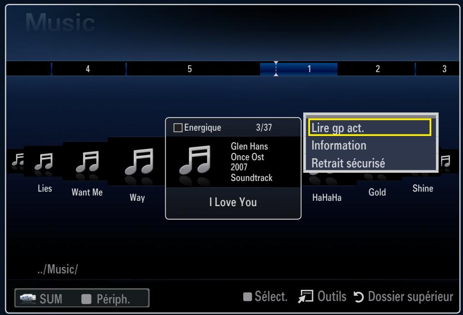 SAMSUNG LE40B554M2W - Menu d'options de la liste musicale - 1