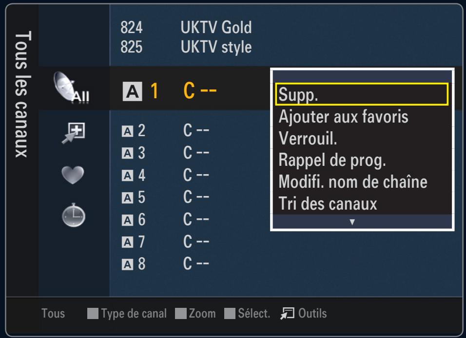 SAMSUNG LE40B554M2W - Menu d'options de la liste des chaînes (dans Tous les canaux / Chaînes ajoutées / Favori) - 1