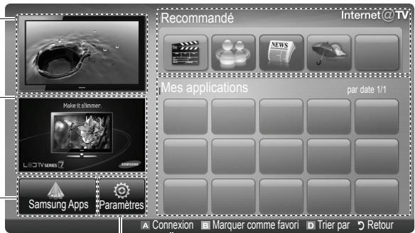 Recommandé Internet@TV Make it allammer. L-30 TV series 7 Samsung Apps Paramètres Mes applications par date 1/1 A Connexion B Marquer comme favori C Trier par Rétour