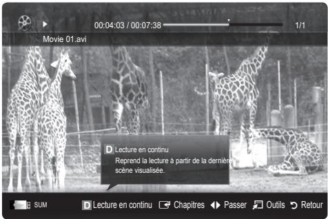 SAMSUNG UE-46C6500UW - Lecture d'un fichier vidéo en continu (Reprendre la lecture) - 1