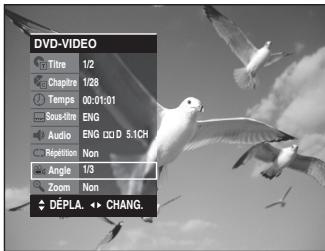 SAMSUNG DVD-VR336 - Sélectionnez Angle en déplaçant la barre de sélection à l'aide des touches ▲▼ ◀▶ puis sélectionnez le numéro de l'angle souhaité en vous servant des mêmes touches ou des touches numériques. - 1