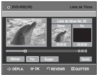 SAMSUNG DVD-VR336 - Appuyez sur la touche OK lorsque vous avez positionné le disque au début de la partie à supprimer. - 1